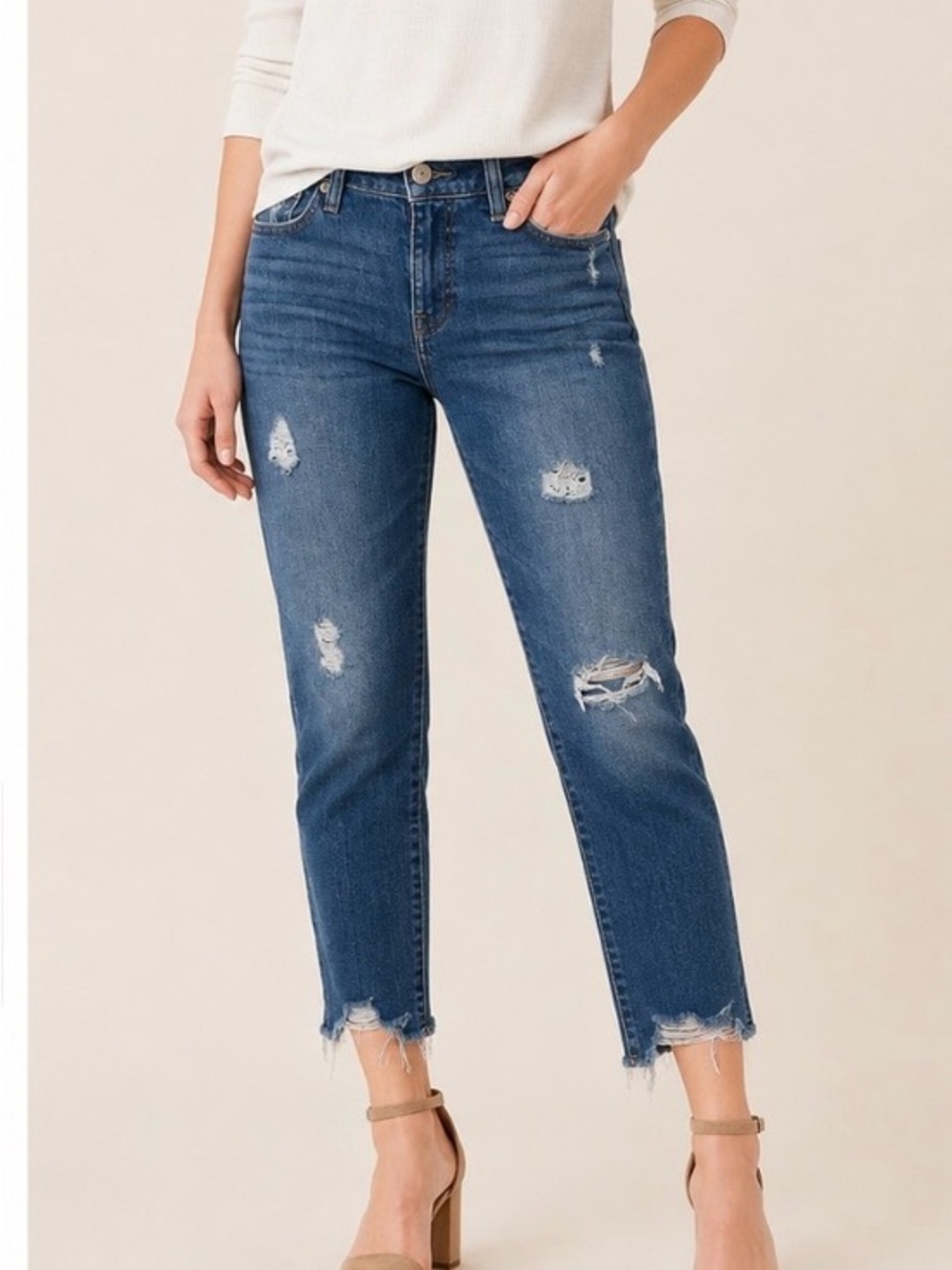 Lucky Brand Distressed Mid Blue Ankle Crop Jeans- Size 4 (27)